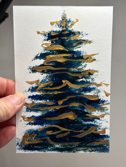 "Blue Christmas 3" Art On Paper 4x6